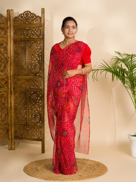 KcPc Rajwadi Style Royal Georgette Bandhani Sarees Red