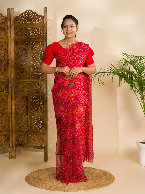 KcPc Rajwadi Style Royal Georgette Bandhani Sarees Red