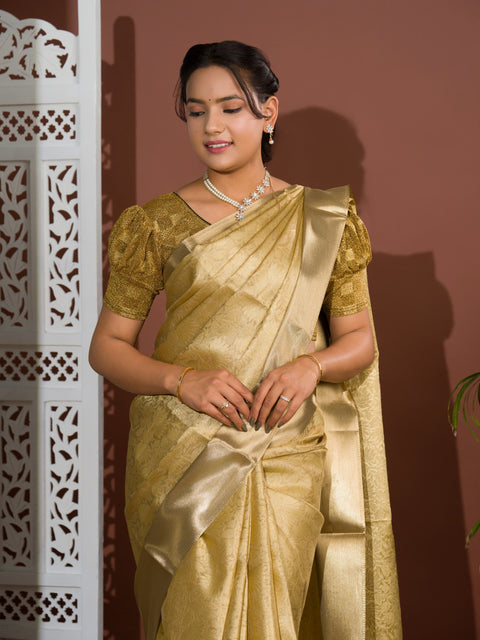 KcPc New Pure Tissue  Handloom Banarasi Saree With Blouse KB
