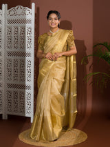 A golden Banarasi handloom saree with tissue silk 