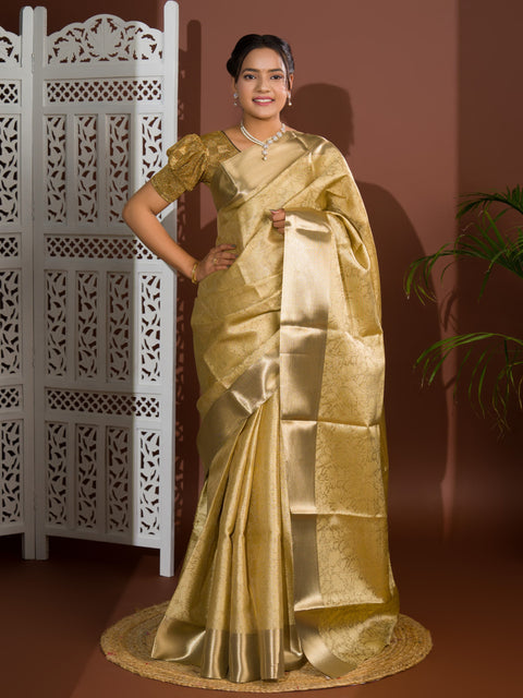 KcPc New Pure Tissue  Handloom Banarasi Saree With Blouse KB