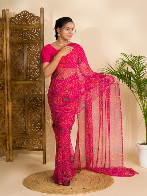 KcPc Rajwadi Style Royal Georgette Bandhani Sarees Rani