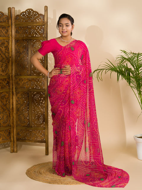 KcPc Rajwadi Style Royal Georgette Bandhani Sarees Rani