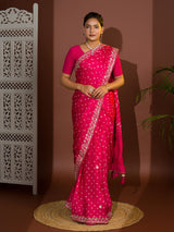 Gaji Silk Bandhej Gotapatti Work Saree