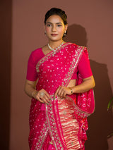Gaji Silk Bandhej Gotapatti Work Saree