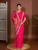 Gaji Silk Bandhej Gotapatti Work Saree