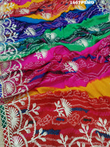 Chiffon Multi Print Bandhani Kacha Gotapatti Work Saree