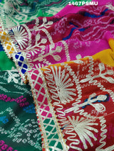 Chiffon Multi Print Bandhani Kacha Gotapatti Work Saree