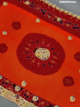 KcPc Latest Ethnic Indian Marriage Bridal Chunri Pila Odhna in Peacock Belbuti Work Pila (Pure Ojariya fabric)