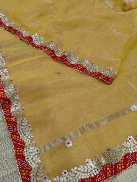 KcPc Pure Soft Cotton Kota Doriya With Gotapatti Work All Over Bandhej saree SWA