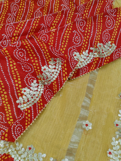 KcPc Pure Soft Cotton Kota Doriya With Gotapatti Work All Over Bandhej saree SWA