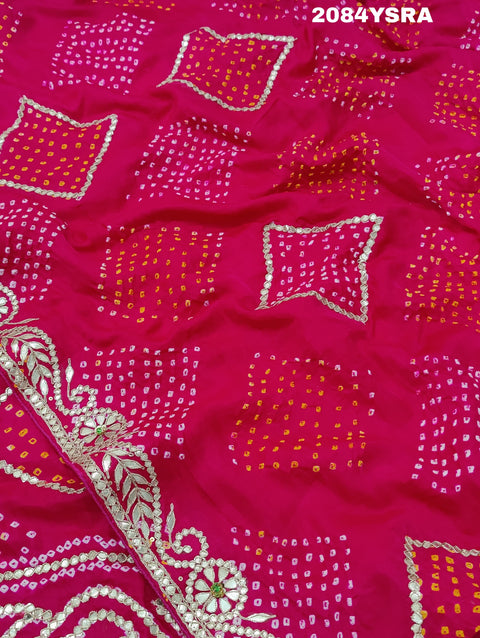 KcPc New Launch Gaji silk Bandhani Style With Gotapatti Work Saree PIF