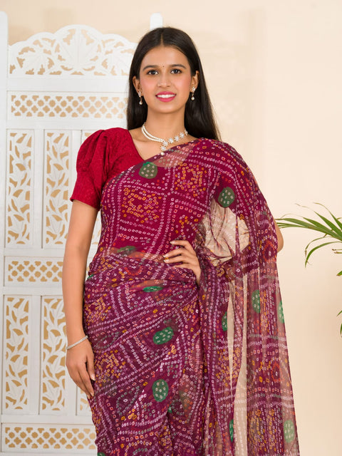 KcPc Rajwadi Style Royal Georgette Bandhani Sarees Wine