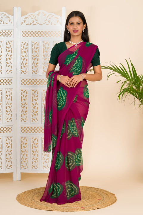 KcPc Summer Special Rajasthani Royal Georgette Bandhani Sarees Wine