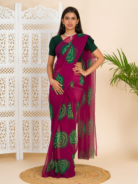 KcPc Summer Special Rajasthani Royal Georgette Bandhani Sarees Wine