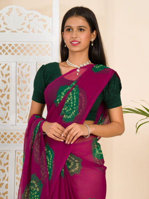 KcPc Summer Special Rajasthani Royal Georgette Bandhani Sarees Wine