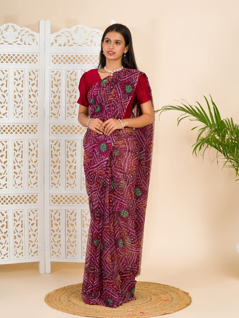 KcPc Rajwadi Style Royal Georgette Bandhani Sarees Wine