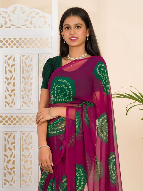KcPc Summer Special Rajasthani Royal Georgette Bandhani Sarees Wine
