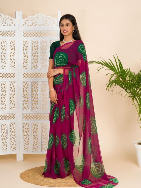 KcPc Summer Special Rajasthani Royal Georgette Bandhani Sarees Wine