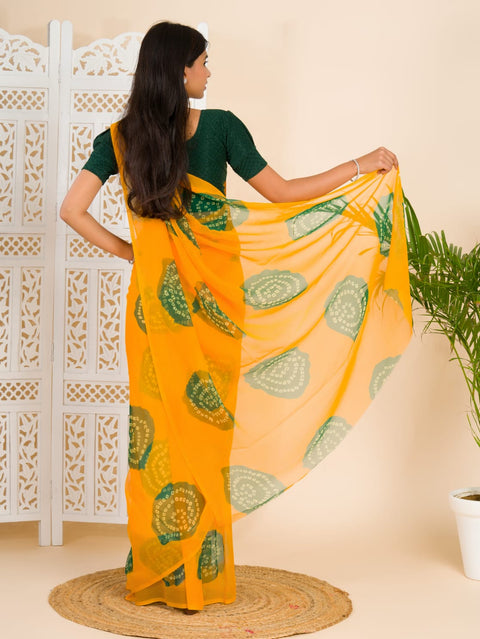 KcPc Summer Special Rajasthani Royal Georgette Bandhani Sarees Yellow