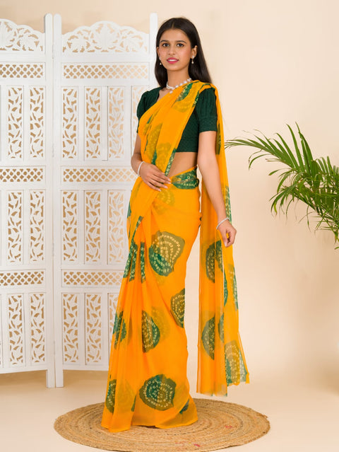 KcPc Summer Special Rajasthani Royal Georgette Bandhani Sarees Yellow