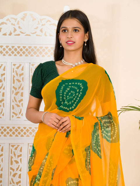 KcPc Summer Special Rajasthani Royal Georgette Bandhani Sarees Yellow