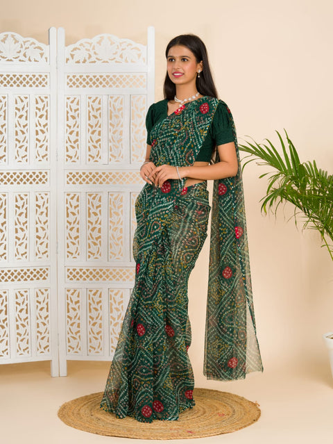 KcPc Rajwadi Style Royal Georgette Bandhani Sarees Bottle Green