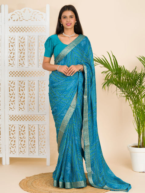 KcPc Beautiful Moss Chiffon Georgette Bandhani Sarees  Firoji