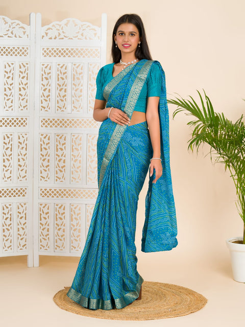 KcPc Beautiful Moss Chiffon Georgette Bandhani Sarees  Firoji