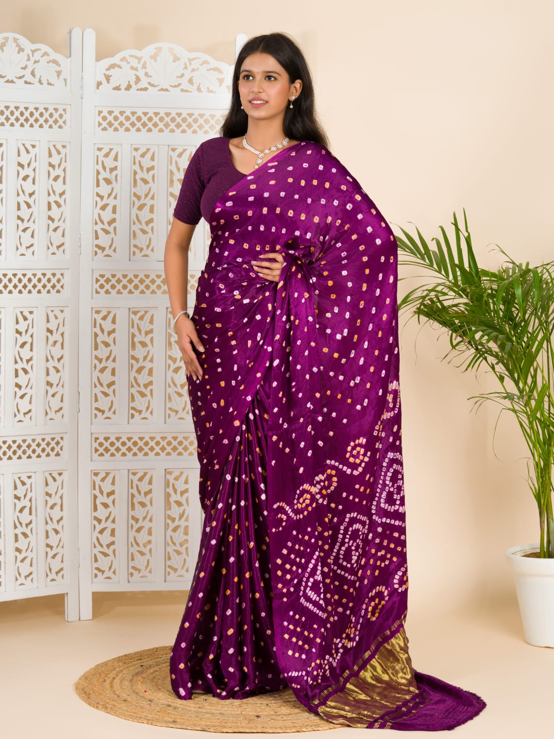 KcPc Modal Gaji Silk Bandhani Ekdana Handmade Bandhej Saree with