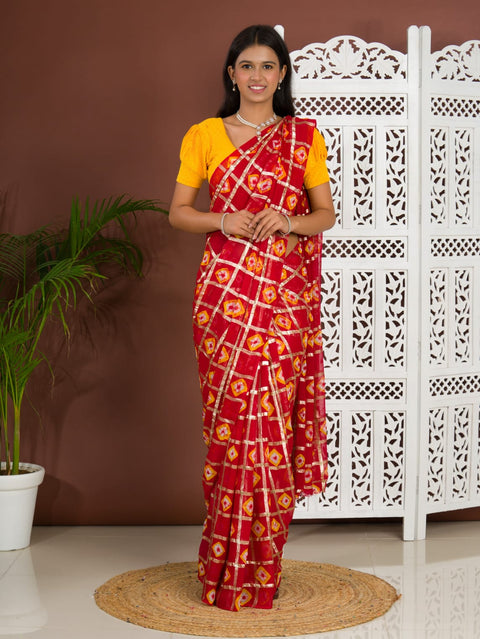KcPc Pure Georgette Gharchola Guilt Bandhej Saree krn