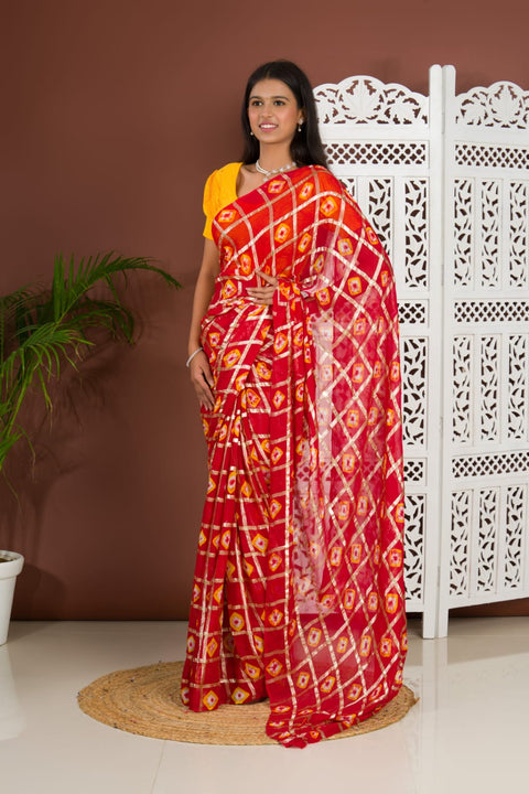 KcPc Pure Georgette Gharchola Guilt Bandhej Saree krn