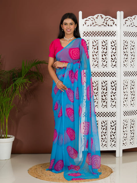 KcPc Summer Special Rajasthani Royal Georgette Bandhani Sarees Sky Blue