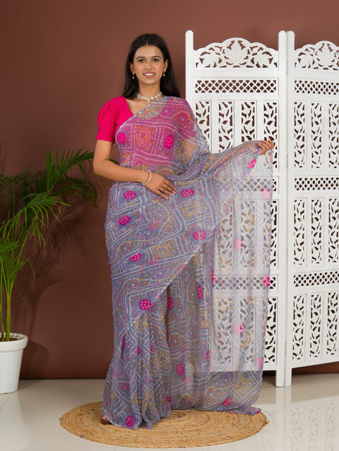 KcPc Rajwadi Style Royal Georgette Bandhani Sarees Grey