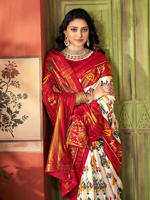 KcPc New Special  Malai silk Patola Style With Hand print Work saree