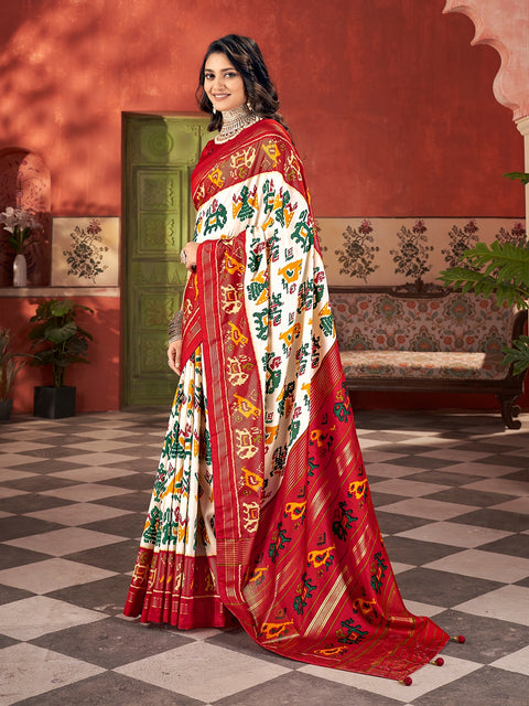 KcPc New Special  Malai silk Patola Style With Hand print Work saree