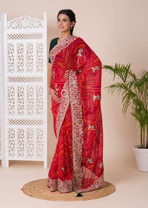 KcPc Pure Georgette Marwadi Traditional Chundi Saree  SWA
