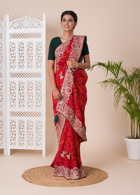 KcPc Pure Georgette Marwadi Traditional Chundi Saree  SWA
