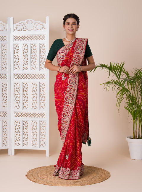 KcPc Pure Georgette Marwadi Traditional Chundi Saree  SWA