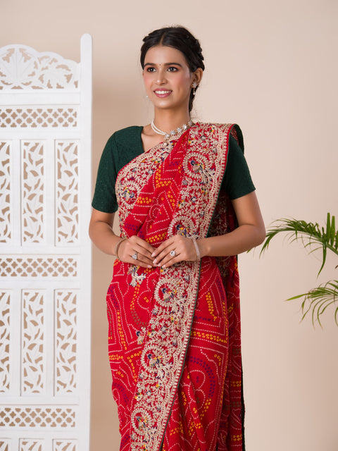 KcPc Pure Georgette Marwadi Traditional Chundi Saree  SWA