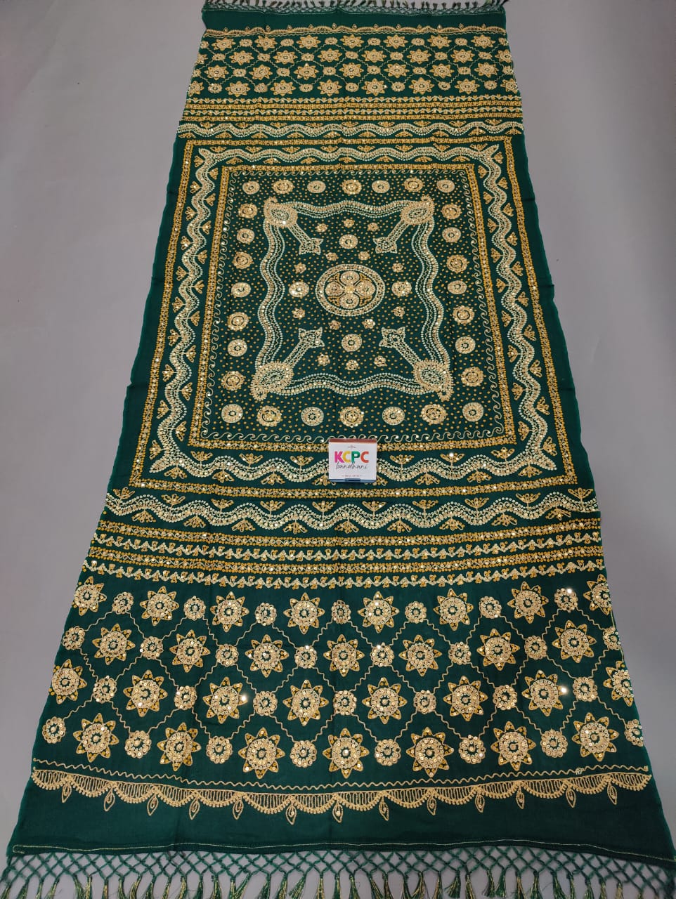 KcPc Pure Georgette Vintage Work Look Aaritari kach work DupattaBottle GreenJTW
