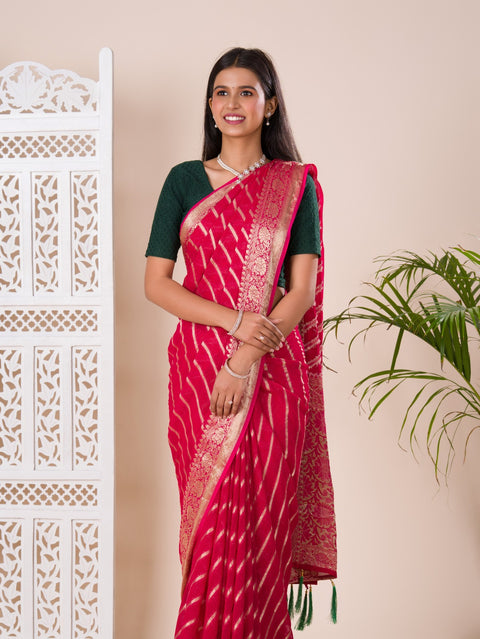 KcPc Pure khaddi Georgette Banarasi Handloom Lahariya Zari Weaving Saree  MAHA