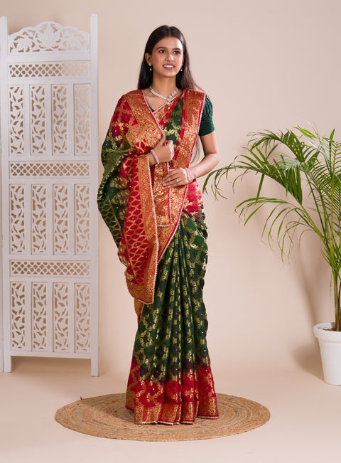 KcPc Latest Gharchola Banarasi Silk With Heavy Zari Work Saree KML Red Green