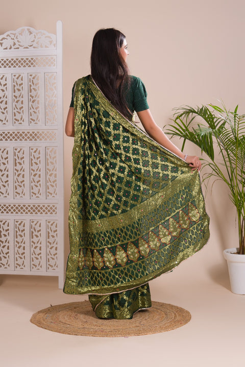 KcPc New Gharchola Banarasi Silk Fabric With Heavy Zari Work Saree KML BottleGreen