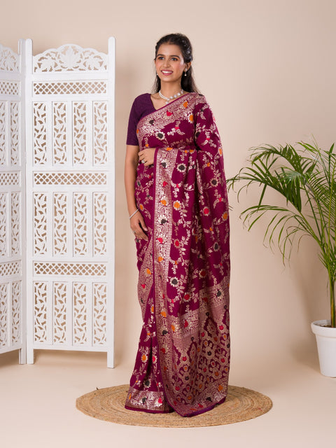 KcPc Pure Banarasi Dola Silk With Zari Weaving Saree  ASH