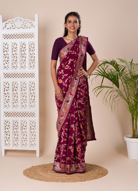 KcPc Pure Banarasi Dola Silk With Zari Weaving Saree  ASH