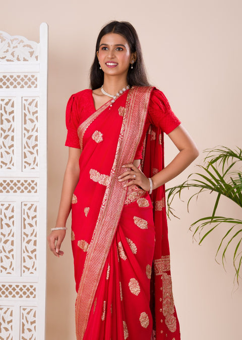 KcPc Pure Khaddi Chiffon Banarasi Neemzari Weaving Luxury Saree  MAD