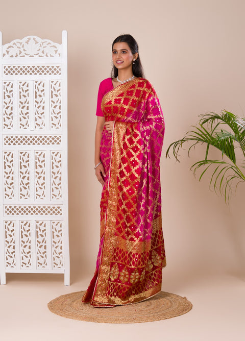 KcPc Gharchola Banarasi Silk Fabric With Heavy Zari Work Saree KML Rani Red