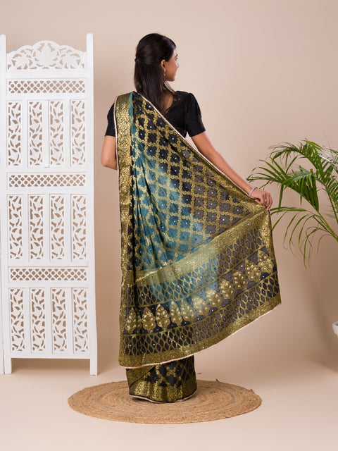 KcPc New Gharchola Banarasi Silk With Heavy Zari Work Saree KML Grey Black