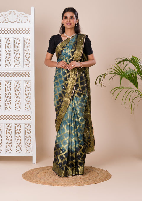 KcPc New Gharchola Banarasi Silk With Heavy Zari Work Saree KML Grey Black